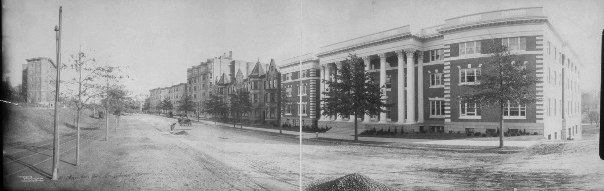 
                At Brandon Hall
                        (beside Corey Hill),
                    on south side, in median bridle way,
                    ground-level, view east
                    (in 1903).
                (By E. Chickering & Co. /
                    courtesy of Library of Congress, Washington, DC.)
                